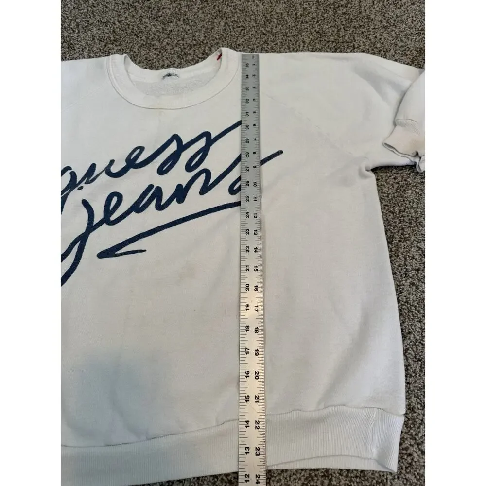 Vintage 90s Guess Jeans Sweatshirt White Blue Spell Out Cut Tag Measures A Lg/XL - Picture 6 of 7